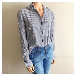 Shana Navy Striped Horn Fang Button Down Shirt